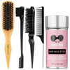 Slick Back Hair Brush Set Teasing Boar Bristle Brush Hair Wax Stick Edge Brushes Rat Tail Comb Teasing Comb Wooden Slickback Hairbrush