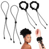 Kfhensomr Adjustable Hair Ties 4 Pcs Black Large Satin Hair Ties For Afro Puff Thick Hairs Band Adjustable Loc Accessories For Black Women