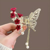 Kemmintvn Luxury Butterfly Hair Claw Clip With Sparkling Rhinestones Velvet Flowers And Dangling Pearl Tassels Elegant Decorative Hair