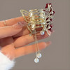 Kemmintvn Luxury Butterfly Hair Claw Clip With Sparkling Rhinestones Velvet Flowers And Dangling Pearl Tassels Elegant Decorative Hair