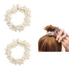 Pearl Hair Scrunchies Elastic Hair Ties Beaded Ponytail Holders For Women Cream White 2 Pack