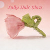 Fancy Sheer Tulip Flower Claw Clip For Thin Thick Hair Pastel Pink And Green Floral Hair Accessory For Women Daily Party Wedding Hairstyling