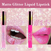 Evpct 2Pcs Rose And Hot Pink Glitter Metallic Shimmer Diamond Lipstick Lip Gloss Set For Women Long Lasting Waterproof Light Bright Rose