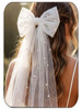 Jakawin Bride Wedding Hair Bow White Tulle Bridal Veil Hair Clip For Women