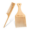 Maji Mama Natural Bamboo Hair Pick Fine Wide Tooth Wooden Afro Pick For Beard Curly Wave Thick Thin Hair Rat Tail Comb For Teasing Strands