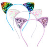 Qianyu 3 Pack Reversible Sequin Cat Ears Headband Glitter Sparkly Cat Hairbands Shiny Cute Kitty Headband Hair Metal Hoop Hair Accessories