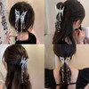Hollow Butterfly Hair Clips With Tassel Metal Silver Crystal Pearl Butterfly Hair Barrettes Sparkling Fluttering Chain Tassel Nonslip Claw
