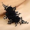 Kercisbeauty Sofe Chiffon Black Rose Flower Headband With Rhinestones Crystal Beads Women Girls Handmade Black Hair Jewelry Wedding Hair