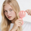 Iridescent Shell Folding Hair Brush With Mirror Compact Travel Size Mermaid Hair Brush For Purse Portable Brush Mini Pocket Mirror Massage