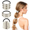 Peovlvn 3 Pcs Metal Hair Ties Silver Hair Cuffs Geometric Elastic Hairs Ties Ponytail Cuff For Women Hairs Accessories Ponytail Holder
