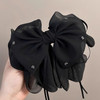Hairuo Elegant Hair Claws With Beaded For Women Fashion Black Bow Hair Claw Hair Accessories