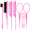 Zvorei 8Pcs Hair Brushes Set Wit Pink 4Pcs Topsy Hair Tail Tools