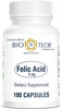 Bio-Tech Pharmacal Folic Acid (5 mg), 100 Capsules  All-Natural Supplement  Supports Cardiovascular, Nervous System, & Prenatal Health  No Dairy,