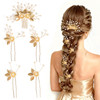Sppry Fancy Leaf Floral Pearl Hair Pins, Rhinestone Wedding Hair Accessories for Bridal Women, Set of 5 (Gold)