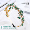 JEAIRTS Emerald Green Rhinestone Headband Gold Wedding Headpiece Hair Accessories for Women