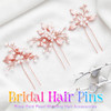 Heread Pearl Bride Wedding Hair Pins Leaf Bridal Head Piece Flower Hair Accessories for Women and Girls (Pack of 3) (Rose Gold)