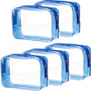 Pangda 5 Pack Clear PVC Zippered Toiletry Carry Pouch Portable Cosmetic Makeup Bag for Vacation, Bathroom and Organizing (Small, Blue)