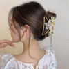 Flower Hair Accessories - Metal Hair Claw Clip, Big Nonslip Gold Hair Clamps, Tassel Hair Catch Clip for Women's Hair Styling and Fashion