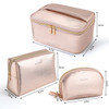 MAANGE 3 Pcs Makeup Bag Portable Travel Cosmetic Bag Large Makeup Bag Organizer with Gold Zipper Waterproof Toiletry Bags for Women and Girls(Rose Go