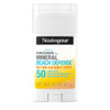Neutrogena Purescreen+ Mineral Beach Defense On-The-Go Body Sunscreen Stick with Broad Spectrum SPF 50, Water Resistant UVA/UVB Protection, Absorbs Q