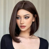 MIMAN 14 Inch Shoulder Length Dark Brown Straight Bob Wigs Synthetic Medium Length Bob Hair Replacement Wig Halloween Costume Wigs for Women
