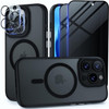Huffii for iPhone 16 Pro Max Case [2X Privacy Screen +2X Camera Lens Protector] for MagSafe Slim Matte Translucent Drop Proof Shockproof Protective M
