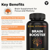 Vital Vitamins Brain Supplements with Bacopa Monnieri - for Memory and Focus  Nootropic Brain Booster - Caffeine-Free Support for Adults & Seniors 