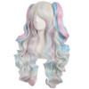 MapofBeauty Multi-color Lolita Long Curly Clip on Ponytails Cosplay Wig (Pink/Blue/Blonde)