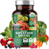 USDA Organic Superfood Greens [28 Powerful Ingredients] Natural Super Greens Capsules, Fruit and Veggie Supplement with Alfalfa, Beet Root and Ginger