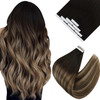 Ve Sunny Tape in Hair Extensions Real Human Hair Invisible Remy Human Hair Straight Tape Ins Double Sided Natural Black Ombre Dark Brown Balayage Ash