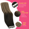 Ve Sunny Tape in Hair Extensions Real Human Hair Invisible Remy Human Hair Straight Tape Ins Double Sided Natural Black Ombre Dark Brown Balayage Ash