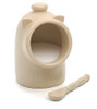RSVP International Stoneware Salt Pig and Spoon Set, Wide Mouth, Dishwasher Safe, 3x3.25x5", Oatmeal
