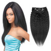 Kinky Straight Human Hair Clip ins Kinky Yaki Straight Clip ins Hair Piece for African American Kinky Curly Clip in Hair Extensions 10"-24" 7 Pcs (80
