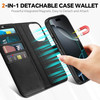 TUCCH Wallet Case for iPhone 16 Pro, Removable 2 in 1 RFID Blocking [4 Card Slots] [Wireless Charging] Kickstand PU Leather Magnetic Detachable Prote