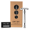 Parker 99R Chrome Long Handle Heavyweight Butterfly Open Double Edge Safety Razor for Men | 5 Parker Premium Platinum Double Edge Razor Blades Includ