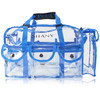 SHANY Cosmetics Shany clear pvc makeup bag - large professional makeup artist rectangular tote with shoulder strap and 5 external pockets - blue, Blu