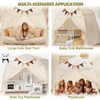 Extra Large Kids Play Tent with Flags & Star Lights, Portable & Foldable Teepee, Boys & Girls, Indoor Outdoor Dome Tent Playhouse, 59x39x59 in, Cream