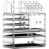 Cq acrylic 3 Pack Clear Makeup Organizer Countertop, Stackable 6 Drawers Skincare Organizer,Cute Skin Care Organizer for Vanity Hair Clip,Jewelry,Bea