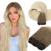 Easyouth Weft Hair Extensions Human Hair Ombre Hair Extensions Sew in Balayage Ash Brown Fading to Platinum Blonde Sew in Hair Extension Real Human H