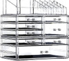 Cq acrylic 3 Pack Clear Makeup Organizer Countertop,Stackable 7 Drawers Skincare Organizer,Cute Skin Care Organizer for Vanity Hair Clip,Jewelry,Beau
