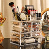 Cq acrylic 3 Pack Clear Makeup Organizer Countertop,Stackable 7 Drawers Skincare Organizer,Cute Skin Care Organizer for Vanity Hair Clip,Jewelry,Beau