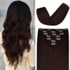 20 inches Clip in Hair Extensions Remy Human Hair - 85g 7pcs 16 Clips Straight Thick 100% Real Human Hair Extensions for Women Dark Brown #2 Color