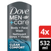 DOVE MEN + CARE Body and Face Wash Clean Comfort 4 Count for Healthier and Stronger Skin Effectively Washes Away Bacteria While Nourishing Your Skin,