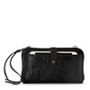 The Sak Iris Large Smartphone Crossbody Bag in Leather, Convertible Wristlet Purse Design, Black Leaf Embossed