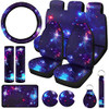 Frienda 15 Pieces Galaxy Car Seat Cover Steering Wheel Cover Universal Star Space Galaxy Car Accessories Separate Headrest Seat Belt Pads fit for Aut