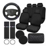 Fulmoon 17 Pcs Car Accessories Set for Women Seat Bling Leather Steering Wheel Cover Seat Belt Shoulder Pad Armrest Cup Holders Covers Full Crystal D