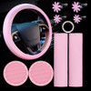 Frienda 10 Pcs Leather Steering Wheel Cover Set for Women 14.5-15 Inch Car Accessories with Seat Belt Shoulder Pad Seatbelt Cover Cup Holder Start Bu