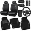 CAR PASS 14 PCS Bling Diamond Car Accessories Set for Women, Leather Seat Covers Front Seats Sparkly Rhinestone 15'' Steering Wheel Covers Shining Di