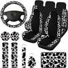 Frienda 13 Pcs Leopard Print Car Seat Cover Full Set for Women Men Print Car Accessories Rubber Steering Wheel Armrest Pad Cover Seat Belt Pads Wrist