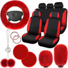 Tallew 17 Pcs Car Seat Cover Full Set for Christmas Fluffy Car Decor Front Rear Fluffy Steering Wheel Cover Soft Fleece Handbrake Shift Hanging Acces